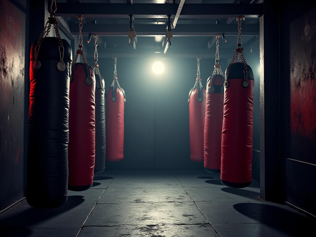 The dedicated boxing area equipped with heavy bags and speed bags.