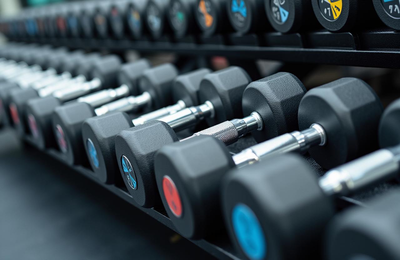 A well-organized and extensive dumbbell rack, perfectly arranged.